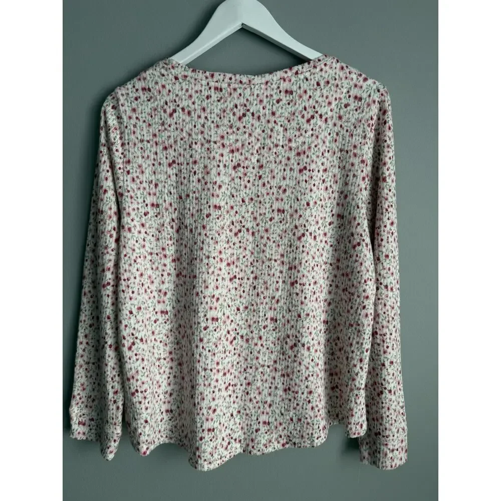 Laura Ashley Womens Top XL Floral Garden Ribbed Long Sleeve Soft Cozy Cottage